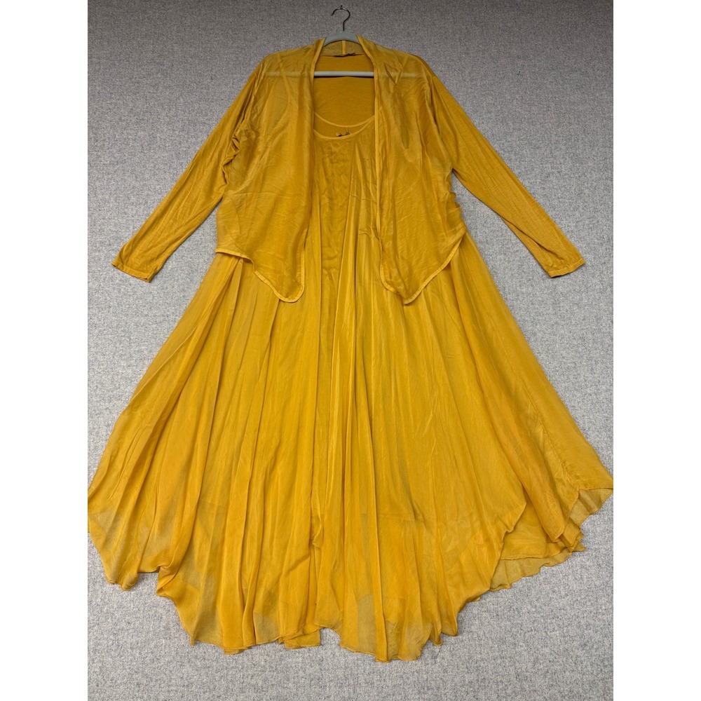 Meo Meli | Silk Blend Maxi Dress & Cardigan Set | OS | Mustard Yellow | Italy